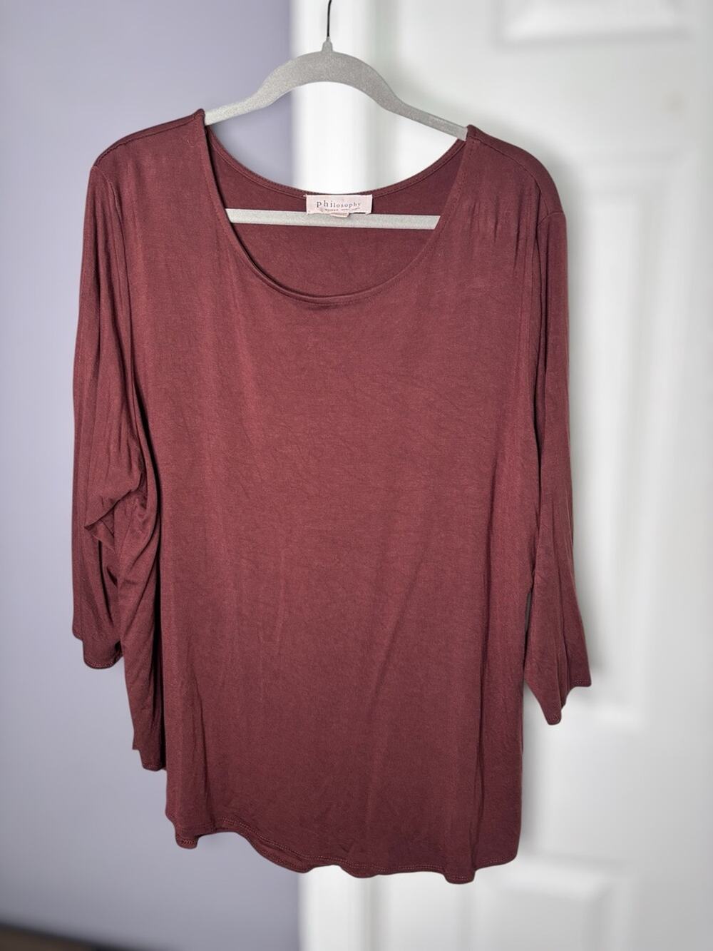 Philosophy Brown Rayon Spandex Long Sleeve Round Neck Top Plus 3X